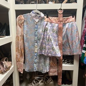 Zimmermann size 1 blouse and short set with belt small (4/6)